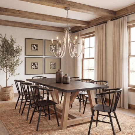 Selma White Wood Bead and Metal Chandelier from Mercana - Luna Furniture