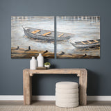 Creekside Diptych 80x40 Boats Original Hand Painted on Wood Oil Painting from Mercana - Luna Furniture