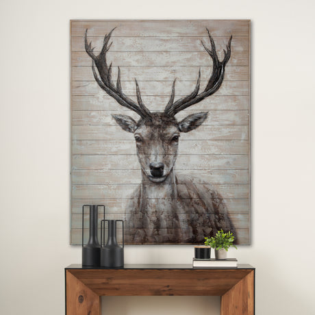 White Tail II 48x60 Deer Original Hand Painted on Wood Oil Painting from Mercana - Luna Furniture