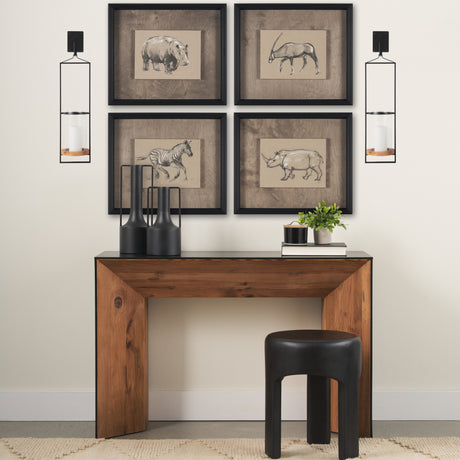 Avram 5.9L x 7.1W x 24.0H Black Metal Frame and Wood Hanging Candle Holder from Mercana - Luna Furniture