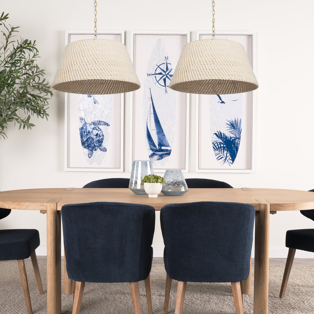 Tosha 1-Light Tapered Cotton Rope Drum Pendant from Mercana - Luna Furniture