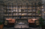 Turner I 37L x 10.5W x 90H Curved Brown Wood and Black Iron Six Shelving Unit from Mercana - Luna Furniture