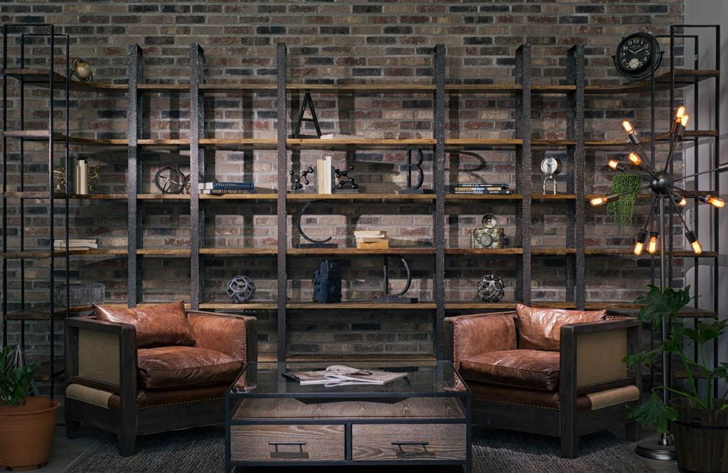 Taunton I 80L x 10.5W x 90H Brown Wood and Black Iron Six Shelving Unit from Mercana - Luna Furniture