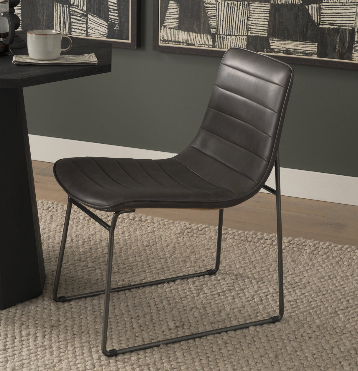 Thornton I Dark Brown Faux-Leather Seat Black Iron Frame Dining Chair, Set of 2 from Mercana - Luna Furniture