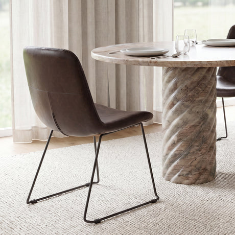 Sawyer I Dark Brown Faux-Leather Seat Black Iron Frame Dining Chair, Set of 2 from Mercana - Luna Furniture