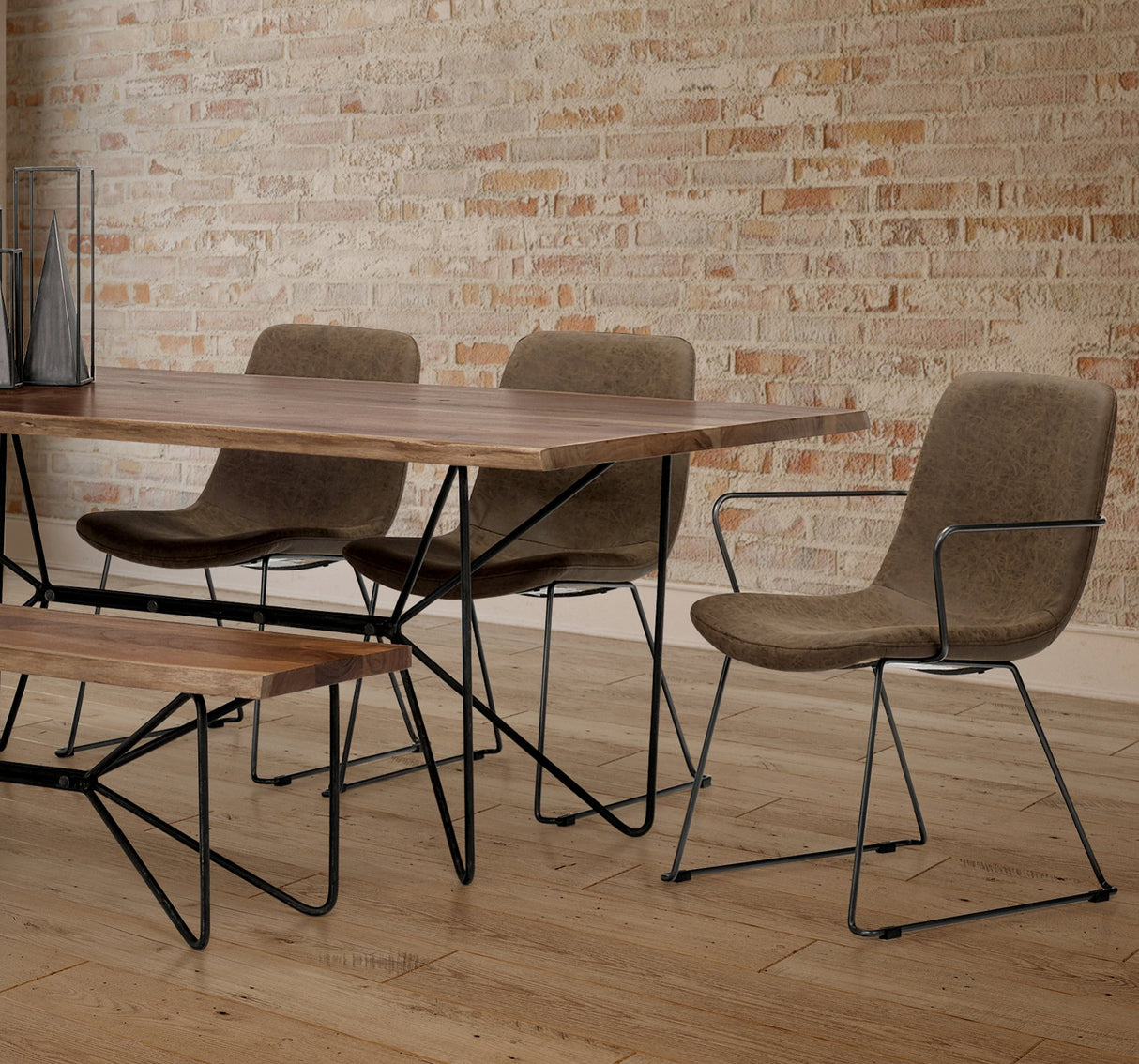 Sawyer II Brown Faux-Leather Seat Black Iron Frame Dining Chair from Mercana - Luna Furniture
