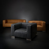 Ricciardo Cognac Leather Three Seater Sofa 82.5L x 38.5W x 26.5H from Mercana - Luna Furniture