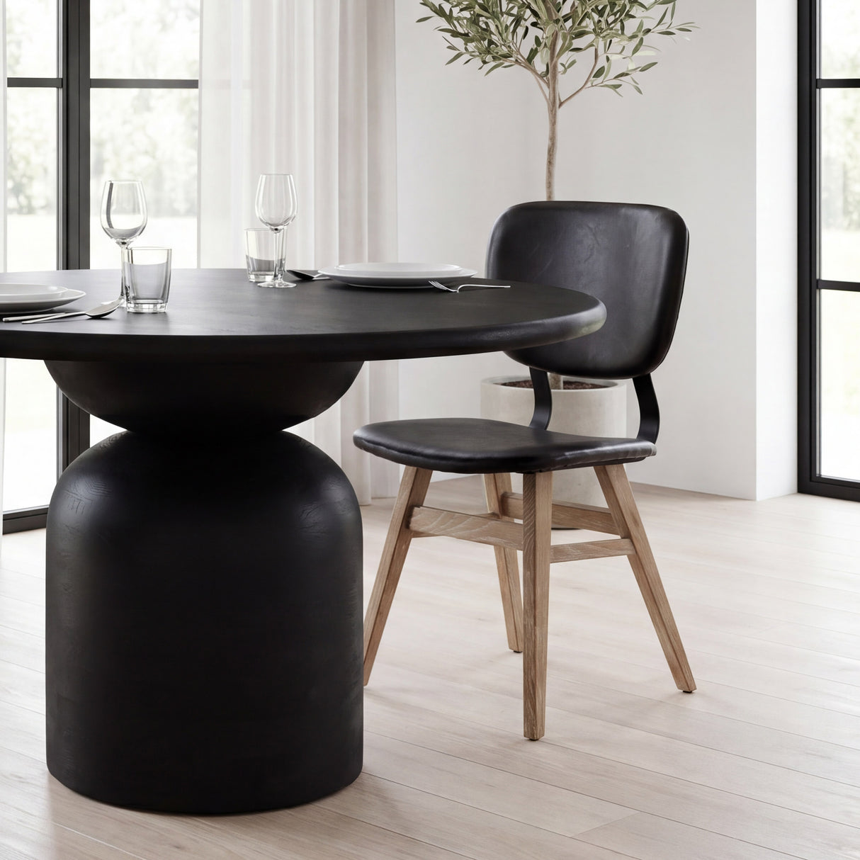 Haden I Black Faux-Leather Wrap Brown Solid Wood and Iron Base Dining Chair, Set of 2 from Mercana - Luna Furniture