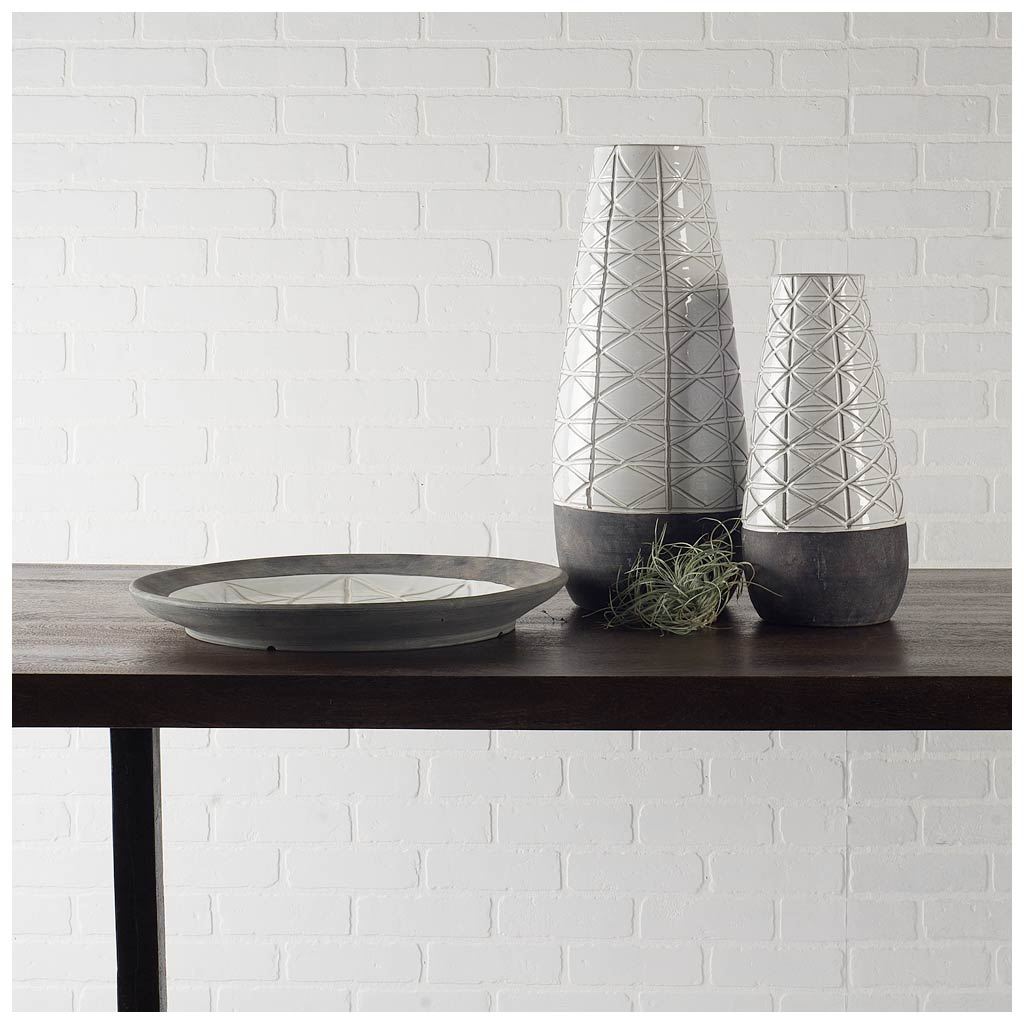 Harrier II Large Gray Ceramic Dark Base White Vase from Mercana - Luna Furniture