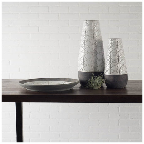 Harrier II Large Gray Ceramic Dark Base White Vase from Mercana - Luna Furniture