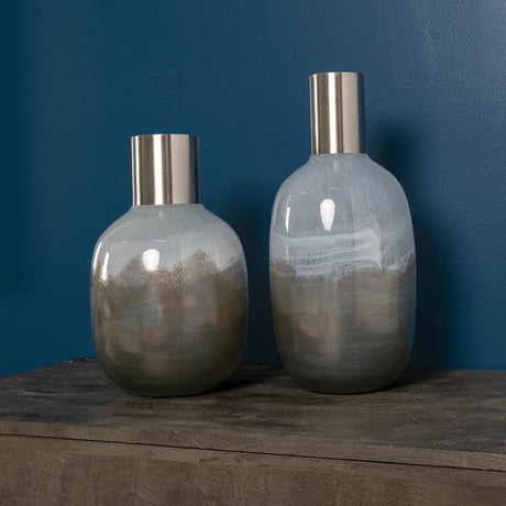 Onega II Tall Gradient Blue Glass Gourd Style Vase from Mercana - Luna Furniture