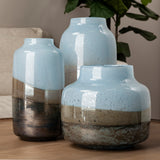 Nasser I Short Blue/Gold/Chrome Urn Style Glass Vase from Mercana - Luna Furniture