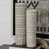 Uhura I Small Cream Black Patterned Cylindrical Vase from Mercana - Luna Furniture