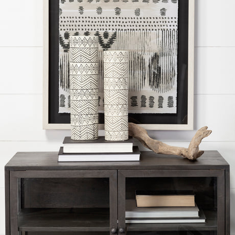 Uhura I Small Cream Black Patterned Cylindrical Vase from Mercana - Luna Furniture
