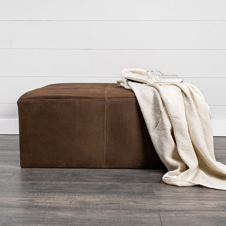 Minara 36" Square Brown Leather Wrapped w/Wood Base Ottoman from Mercana - Luna Furniture