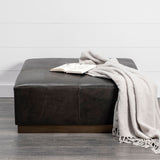 Minara 36" Square Black Leather Wrapped w/Metal Base Ottoman from Mercana - Luna Furniture