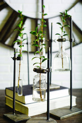 Jarvis Set of Five Dark Brown Metal and Glass Chemistry Inspired Bottles from Mercana - Luna Furniture