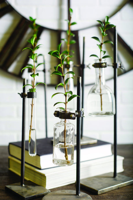 Jarvis Set of Five Dark Brown Metal and Glass Chemistry Inspired Bottles from Mercana - Luna Furniture