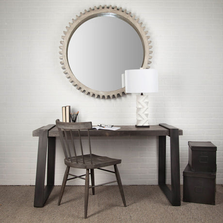Cog Mirror 44" Round Gray Wood Frame Mirror from Mercana - Luna Furniture