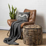 Riley Tan Jute Popcorn Stich Cylindrical Pouf from Mercana - Luna Furniture