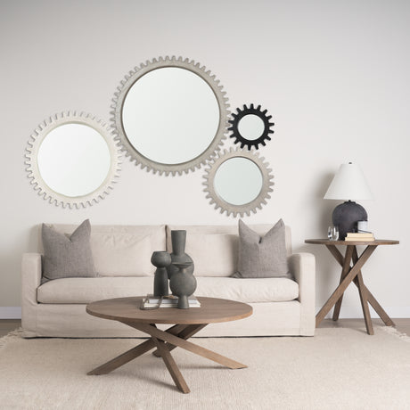 Cog Mirror 44" Round Gray Wood Frame Mirror from Mercana - Luna Furniture