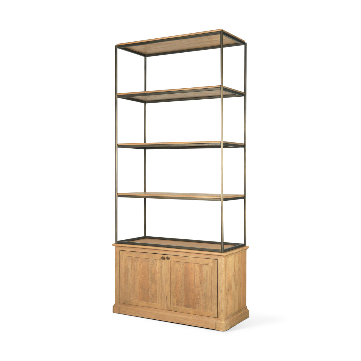 Baron Light Brown Wood w/ Gunmetal 2-Door Open Shelving Unit from Mercana - Luna Furniture
