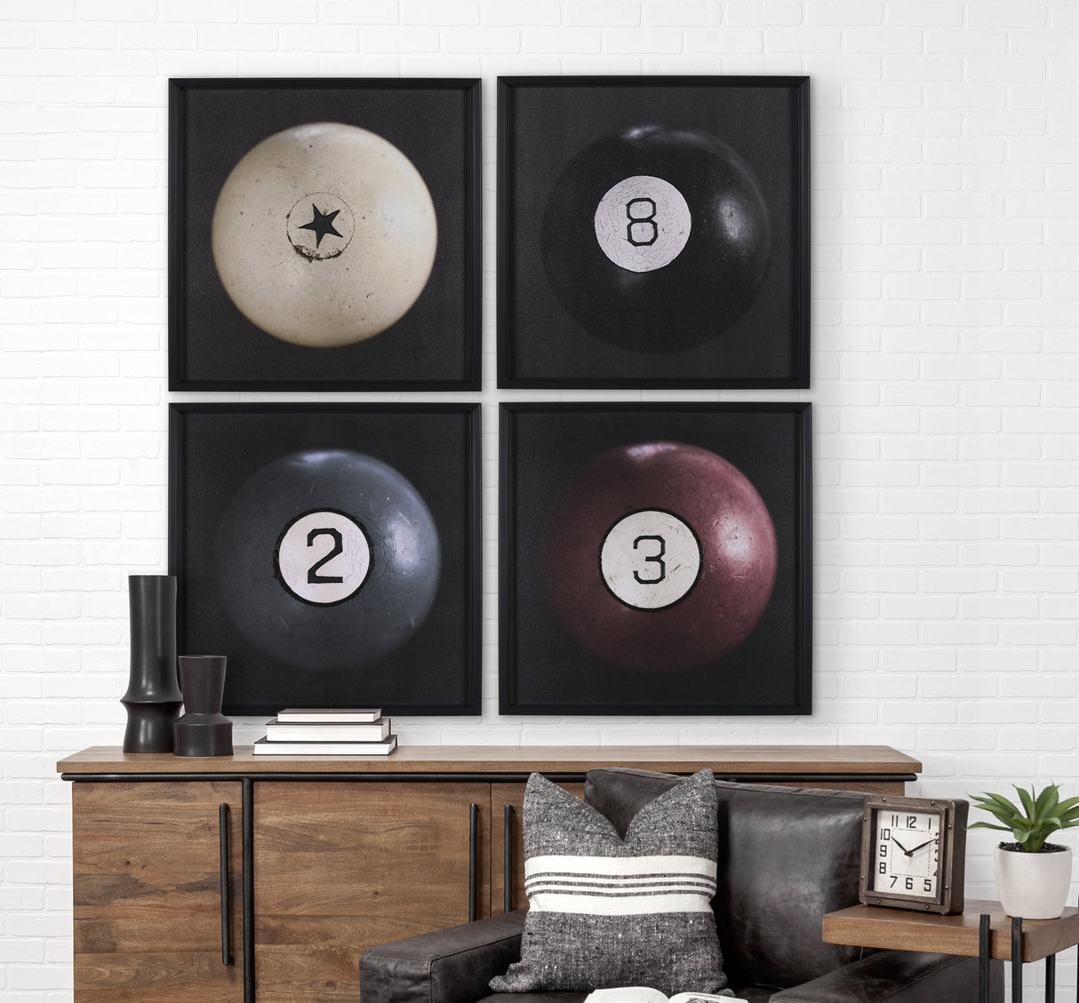 Billiard III 2 Ball by Chris Dunker a Hand Embelished Textured Framed Art Decograph Print from Mercana - Luna Furniture