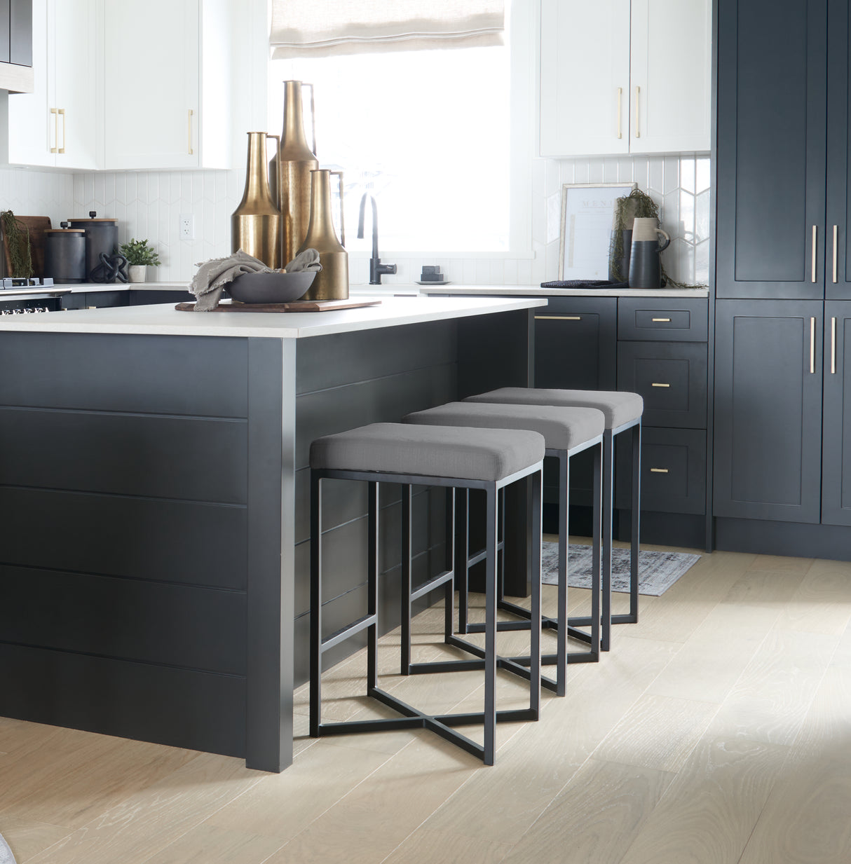 Frodo 26.4H Gray Fabric Seat W/Black Iron Frame Counter Stool from Mercana - Luna Furniture