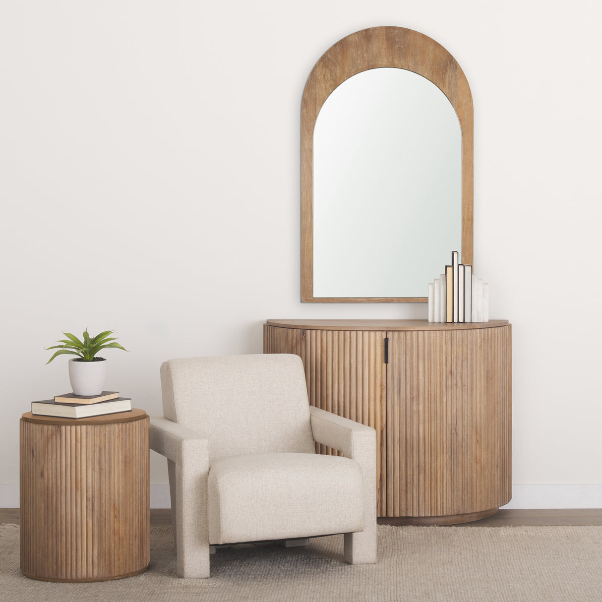 Celeste Light Brown Wood Medium Arched Mirror from Mercana - Luna Furniture