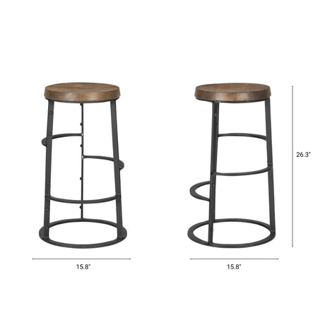 Neo 26.3" Seat Height Brown Wood Seat Black Metal Frame Stool from Mercana - Luna Furniture