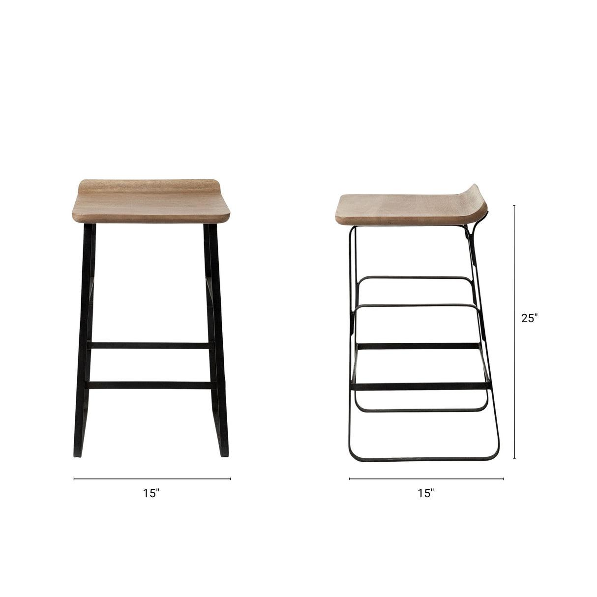 Conan 25" Seat Height Brown Wood Seat Black Metal Frame Counter Stool from Mercana - Luna Furniture