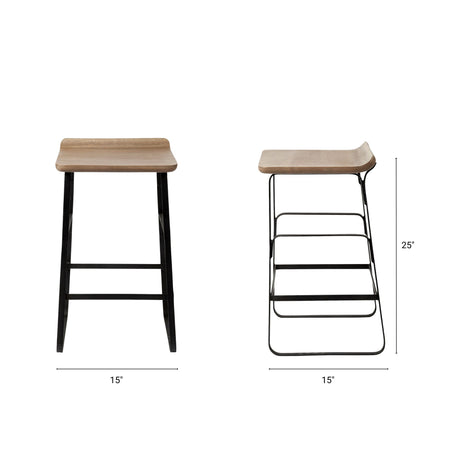 Conan 25" Seat Height Brown Wood Seat Black Metal Frame Counter Stool from Mercana - Luna Furniture