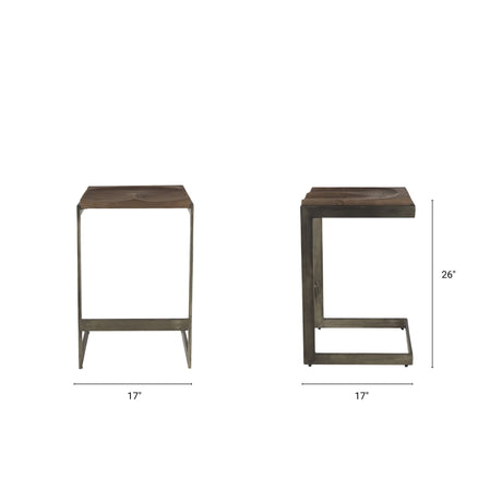 Kiran 17L x 17W x 26H Medium Brown Wood W/ Antique Nickel Finished Metal Frame Counter Stool from Mercana - Luna Furniture