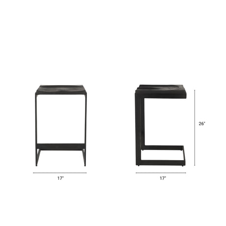 Kiran 17L x 17W x 26H Black Wood W/ Black Metal Base C-Shape Counter Stool from Mercana - Luna Furniture