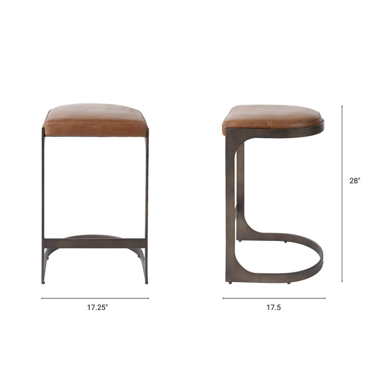 Tyson 17L x 18W x 28H Brown Leather W/ Metal Frame Counter Stool from Mercana - Luna Furniture
