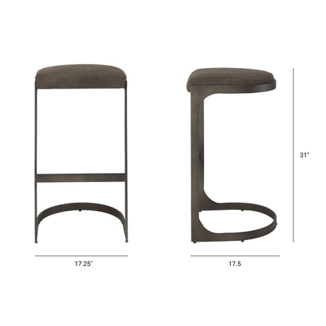 Tyson 17L x 18W x 31H Brown/Gray Suede W/ Metal Frame Bar Stool from Mercana - Luna Furniture