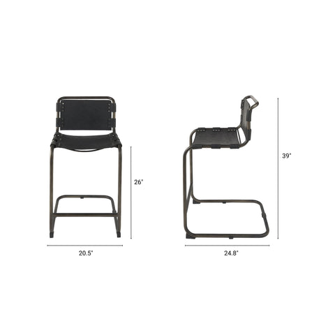 Berbick 21L x 25W x 38H Black Leather W/ Iron Frame Counter Stool from Mercana - Luna Furniture