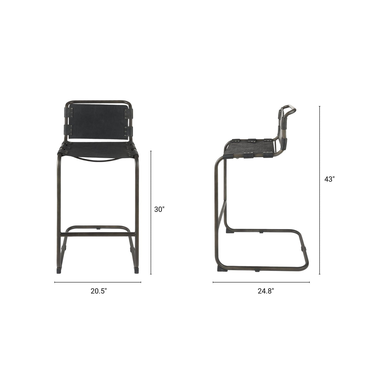 Berbick 43" Total Height Black Leather w/ Iron Frame Bar Stool from Mercana - Luna Furniture