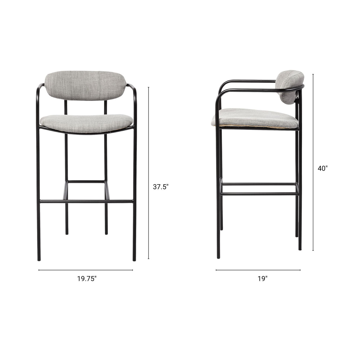 Parker Gray Fabric Seat Black Metal Bar Stool from Mercana - Luna Furniture