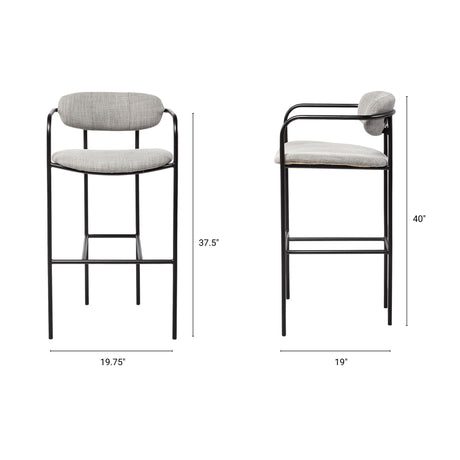 Parker Gray Fabric Seat Black Metal Bar Stool from Mercana - Luna Furniture