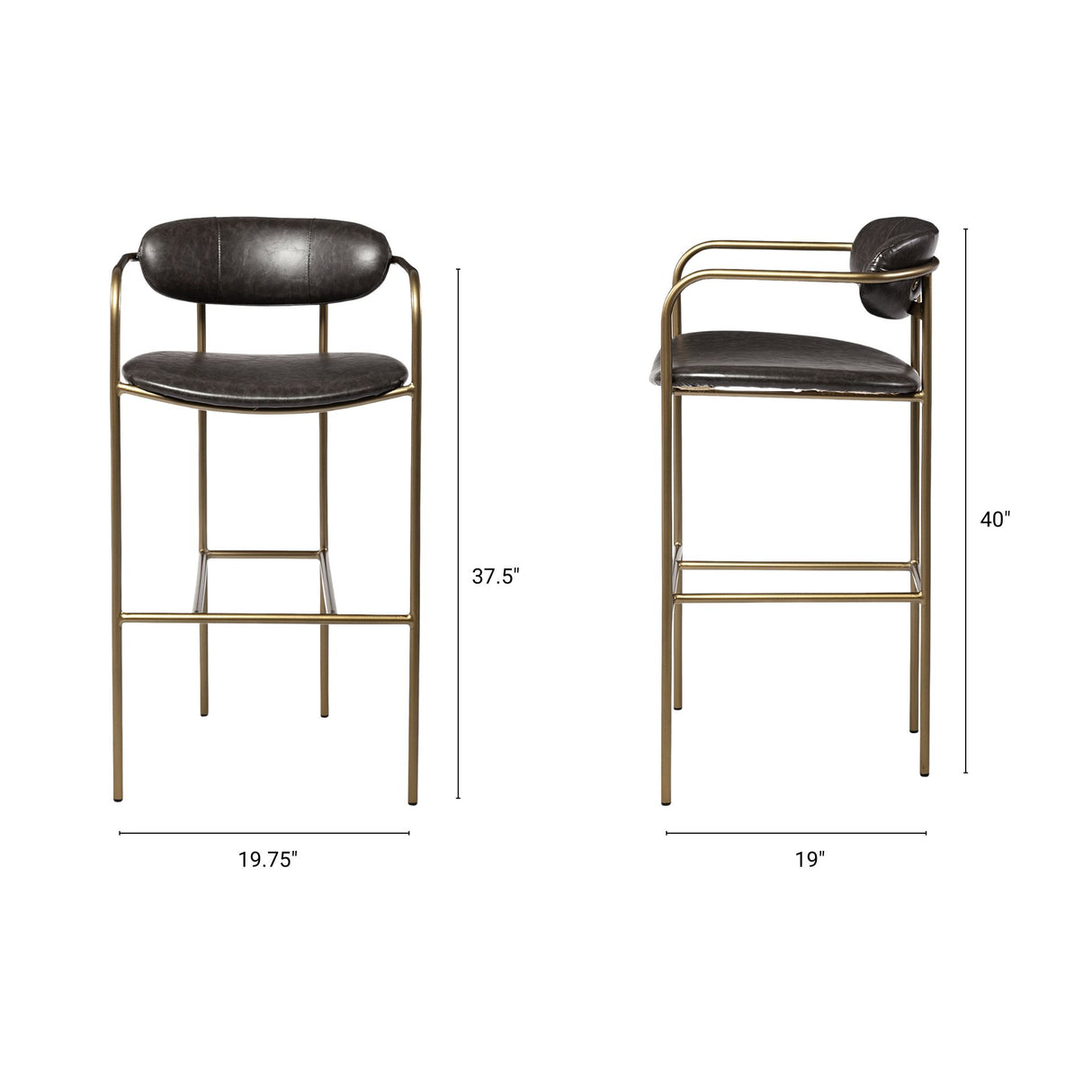 Parker Brown Faux Leather Seat Gold Metal Bar Stool from Mercana - Luna Furniture