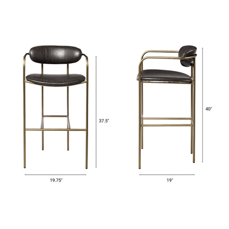 Parker Brown Faux Leather Seat Gold Metal Bar Stool from Mercana - Luna Furniture
