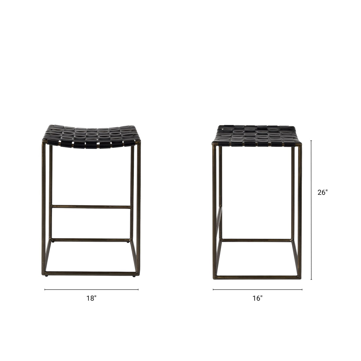 Clarissa 18.0L x 16.0W x 26.25H Black Woven Leather Seat W/ Gold Frame Counter Stool from Mercana - Luna Furniture