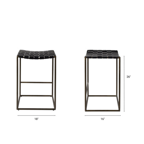 Clarissa 18.0L x 16.0W x 26.25H Black Woven Leather Seat W/ Gold Frame Counter Stool from Mercana - Luna Furniture