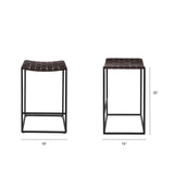 Clarissa 18.0L x 16.0W x 26.25H Dark Brown Woven Leather Seat W/ Black Iron Frame Counter Stool from Mercana - Luna Furniture