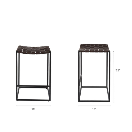 Clarissa 18.0L x 16.0W x 26.25H Dark Brown Woven Leather Seat W/ Black Iron Frame Counter Stool from Mercana - Luna Furniture