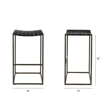 Clarissa 18.0L x 16.0W x 30.25H Black Woven Leather Seat W/ Gold Frame Bar Stool from Mercana - Luna Furniture
