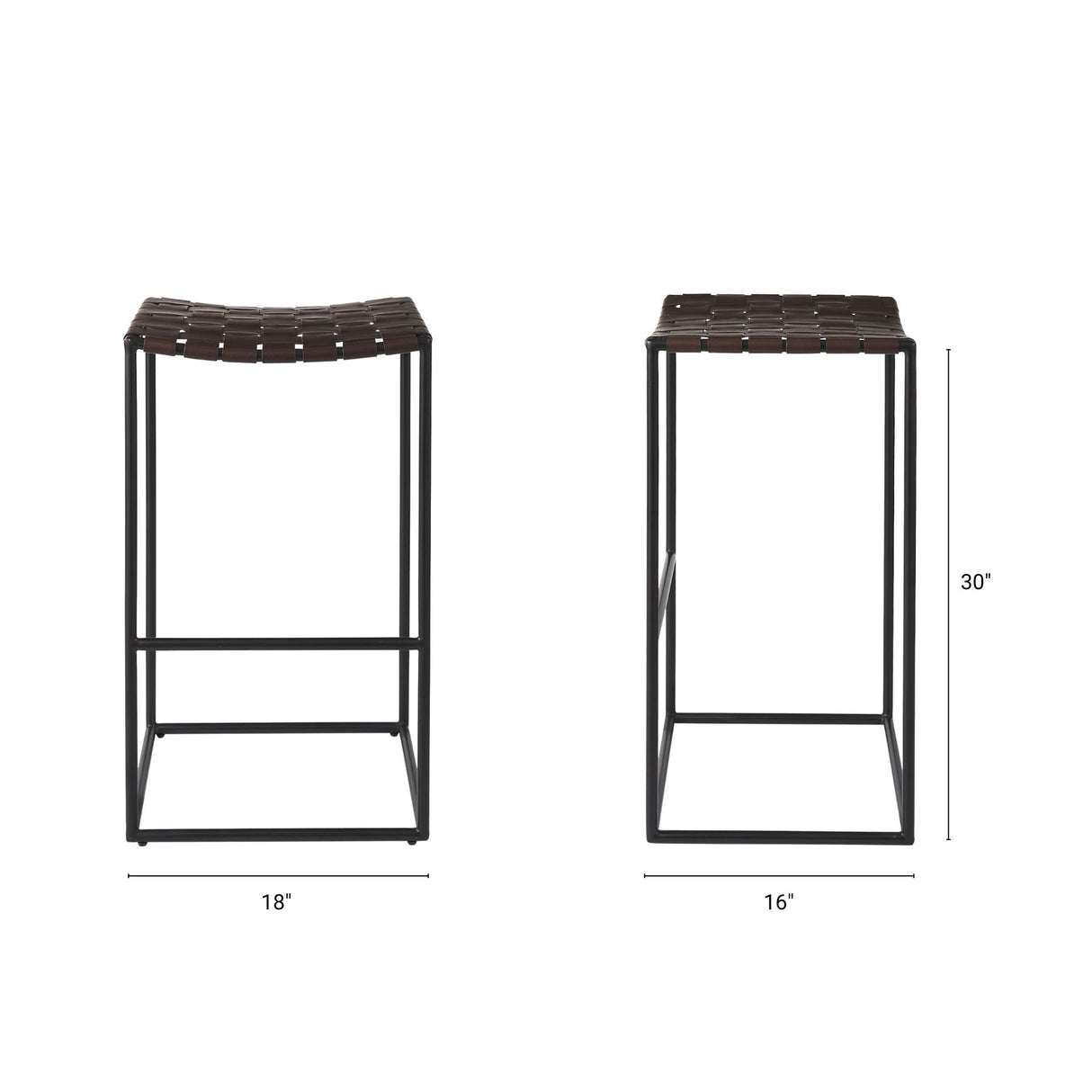 Clarissa 18.0L x 16.0W x 30.25H Dark Brown Woven Leather Seat W/ Black Metal Frame Bar Stool from Mercana - Luna Furniture
