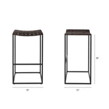 Clarissa 18.0L x 16.0W x 30.25H Dark Brown Woven Leather Seat W/ Black Metal Frame Bar Stool from Mercana - Luna Furniture