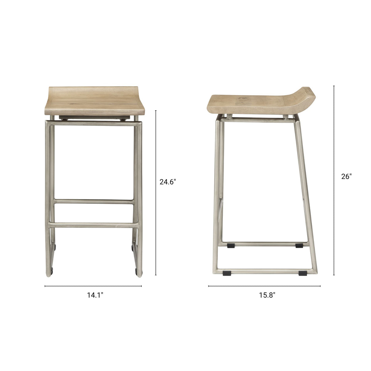 Givens 25.8"H Seat Height Brown Wood W/Silver Metal Frame Counterstool from Mercana - Luna Furniture